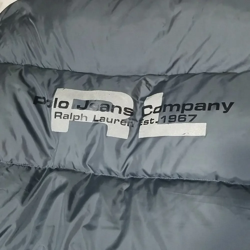 Vintage Polo Jeans Ralph Lauren Grey Quilted Down Reversible Puffer Coat